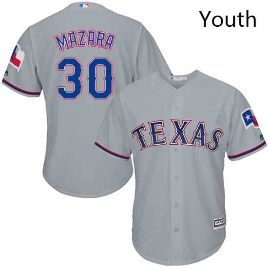 Youth Majestic Texas Rangers 30 Nomar Mazara Replica Grey Road Cool Base MLB Jersey
